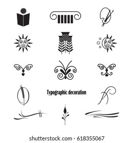 Typographic decoration made in vector. Clean and minimalistic symbols for your design. Easy to use for decorating  posters, business cards, theater programs, books.
