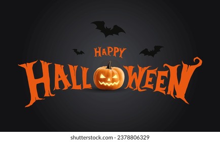 Typographic design with 3D pumpkin for Happy Halloween. Halloween vector background design. Decor for t-shirts, banners, posters and parties.