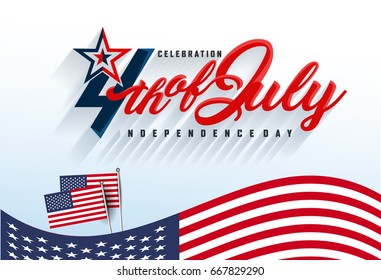 Typographic design of 4th of July, united Stated independence day Celebration. Usable as greeting card, banner, background and poster. Vector eps.10