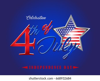 Typographic design of 4th of July, United Stated independence day Celebration. Usable as greeting card, banner, background and poster. Vector eps 10