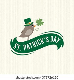 Typographic design with bird for St. Patrick Day. Vector illustration.