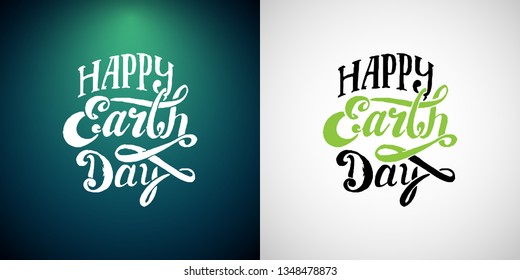 Typographic design for Earth Day. Concept Poster With Green Leaves. Vector Template. On recycled paper texture - Vector