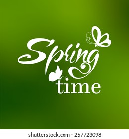 Typographic Design. Lettering Spring design on blurred background 