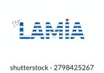 typographic design of I love Lamia with Flag colors of Greece on white background. I love Lamia city of Greece. A city of Greece in flag colors with heart on white background