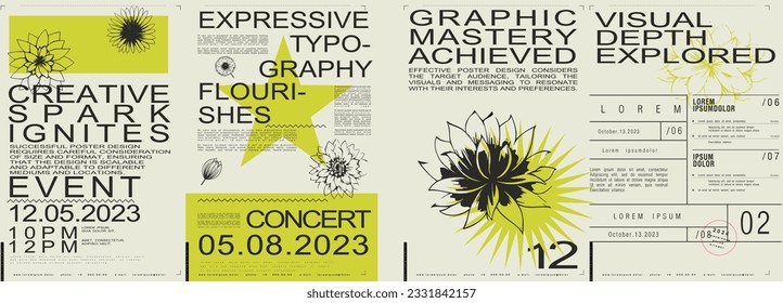 Typographic design and minimalistic background elements. A set of vector elements for designing posters, labels, banners.  Brochure template layout. Modern vector graphics.