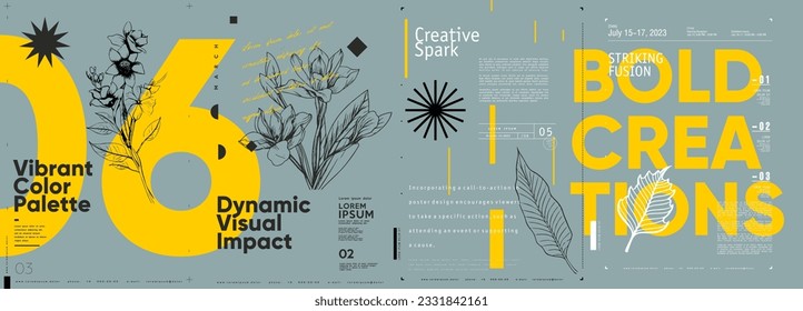 Typographic design and minimalistic background elements. A set of vector elements for designing posters, labels, banners.  Brochure template layout. Modern vector graphics.