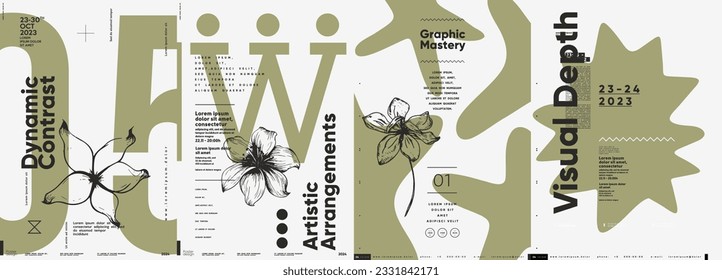 Typographic design and minimalistic background elements. A set of vector elements for designing posters, labels, banners.  Brochure template layout. Modern vector graphics.