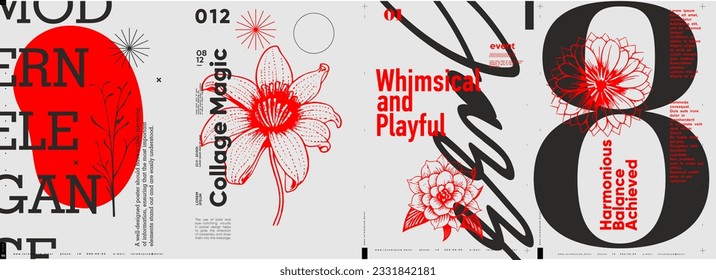 Typographic design and minimalistic background elements. A set of vector elements for designing posters, labels, banners.  Brochure template layout. Modern vector graphics.