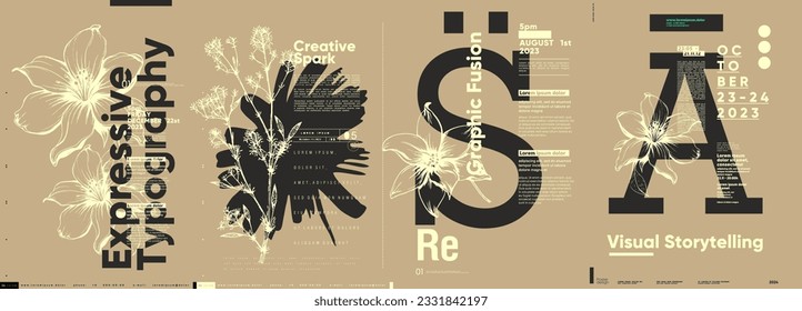 Typografisches Design und minimalistische Hintergrundelemente. Eine Reihe von Vektorelementen zum Entwerfen von Plakaten, Etiketten, Bannern.  Broschüre Template Layout. Moderne Vektorgrafiken.