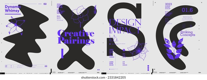 Typographic design and minimalistic background elements. A set of vector elements for designing posters, labels, banners.  Brochure template layout. Modern vector graphics.