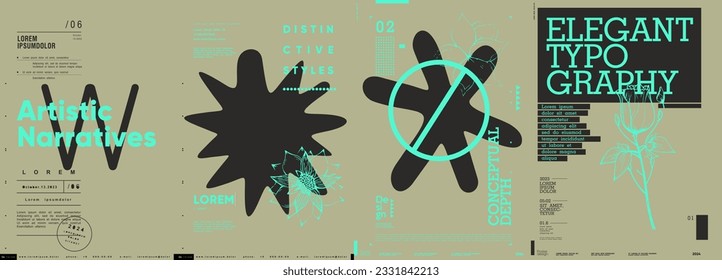 Typographic design and minimalistic background elements. A set of vector elements for designing posters, labels, banners.  Brochure template layout. Modern vector graphics.