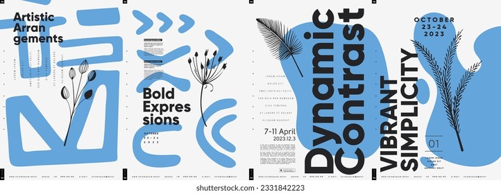 Typographic design and minimalistic background elements. A set of vector elements for designing posters, labels, banners.  Brochure template layout. Modern vector graphics.