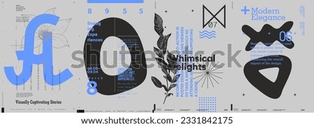 Typographic design and minimalistic background elements. A set of vector elements for designing posters, labels, banners.  Brochure template layout. Modern vector graphics.