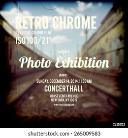 Typographic design on blurred background, poster or one page web design layout for retro photo topics