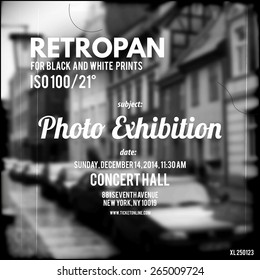Typographic design on blurred background, poster or one page web design layout for retro photo topics