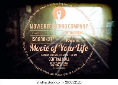 Typographic design on blurred background, poster or one page web design layout for retro movie topics