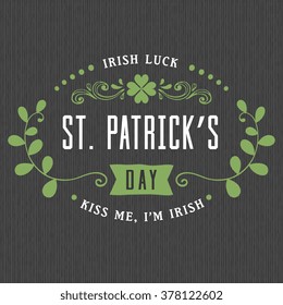 Typographic design with ornate motifs for St. Patrick Day. Vector illustration.