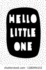 Typographic design poster template in black and white on dots pattern background. Scandinavian style nursery wall art, A4 size, printable kids room decor.