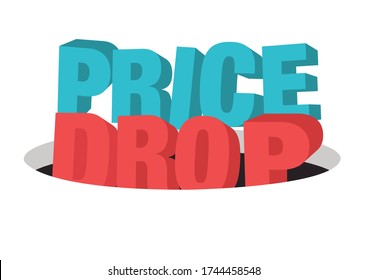 Typografisches Design von Price Drop fällt in ein Loch. Konzept der Business Promotion oder Retail Discount. Vector-Abbildung.