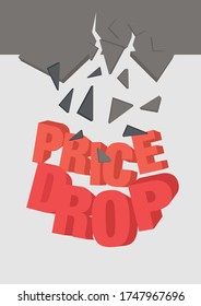 Typographic design of Price Drop falling down. Concept of business promotion or retail discount. Vector illustration.