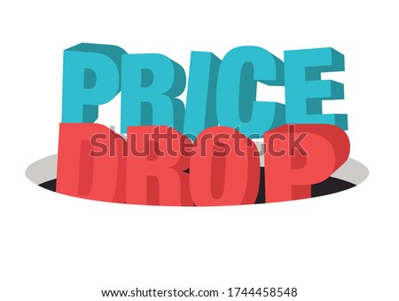 Typographic design of Price Drop falling into a hole. Concept of business promotion or retail discount. Vector illustration.