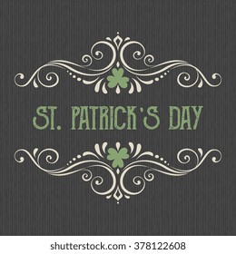 Typographic design with retro ornate motifs for St. Patrick Day. Vector illustration.