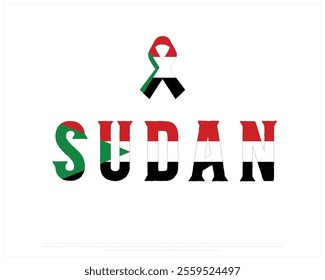 Typographic Design of SUDAN with flag Typography on a white background, Editable vector design of SUDAN typography with ribbon flag, Independence Day Design, SUDAN day design, Ribbon Flag of SUDAN