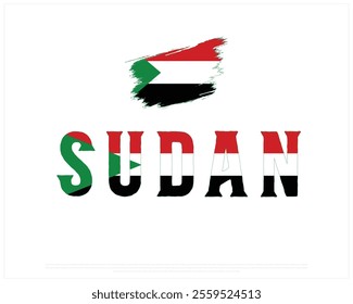 Typographic Design of SUDAN with flag Typography on a white background, Editable vector design of SUDAN typography with brush flag, Independence Day Design, SUDAN day design, Brush Flag of SUDAN