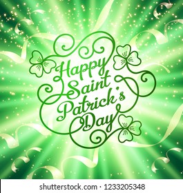 Typographic design template for Saint Patrick's Day with clover and festive holiday background
