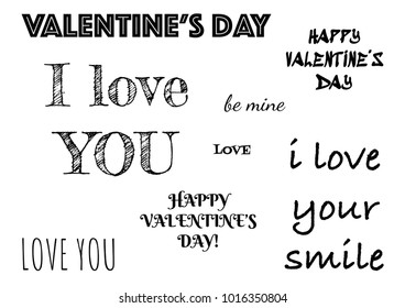Typographic design text set for valentine day. Modern elements for business, banner or decoration. Love day messages concept