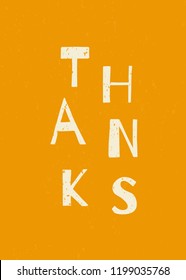 Typographic design with text "Thanks" on orange background. Thanksgiving Day greeting card, wall art, social media post, packaging design.