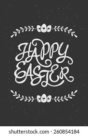 Typographic Easter greeting card template in chalkboard style.