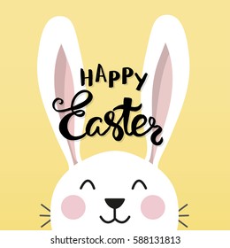 Typographic Easter poster with a cute Easter bunny.