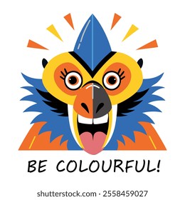 Typographic flat style sticker of laughing mandrill 

