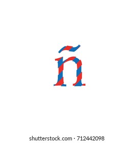 typographic font letter n vector with outline lines