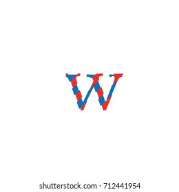 typographic font letter w vector with outline lines