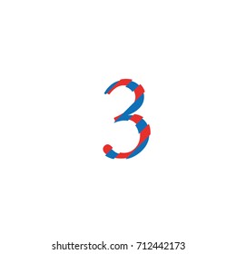 typographic font number 3 vector with outline lines