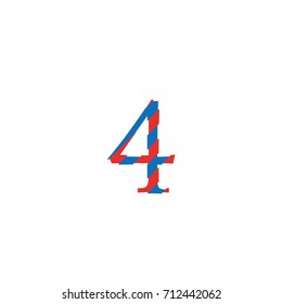 typographic font number 4 vector with outline lines