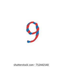 typographic font number 9 vector with outline lines