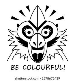 Typographic glyph style sticker of laughing mandrill 

