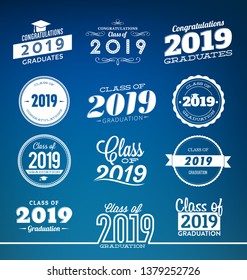 Typographic Graduation Designs - Class of 2019 - Graduation Ceremony Label Templates - Collection of Graduation Design Elements