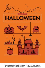 Typographic Halloween Linear Vector Illustration Set