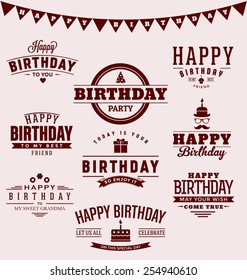 Typographic Happy Birthday Themed Label Design Set