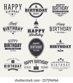 Typographic Happy Birthday Themed Label Design Set