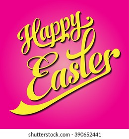 typographic Happy easter greeting card logo on the pink background. vector illustration