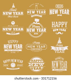 Typographic Happy New Year  2016 Design Set - Trendy Vintage Style Collection