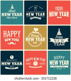 Typographic Happy New Year  2016 Design Set - Trendy Vintage Style Collection