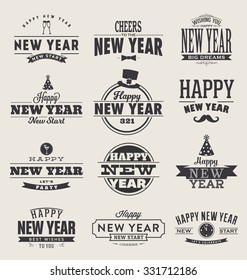 Typographic Happy New Year  Design Set - Trendy Vintage Style Collection