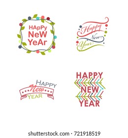 Typographic Happy New Year Set Collection
