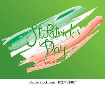 Typographic Happy Saint Patrick's Day logotype. Vintage Vector design greetings card or poster. Hand sketched Irish celebration design. typography badge with green hat and shamrock